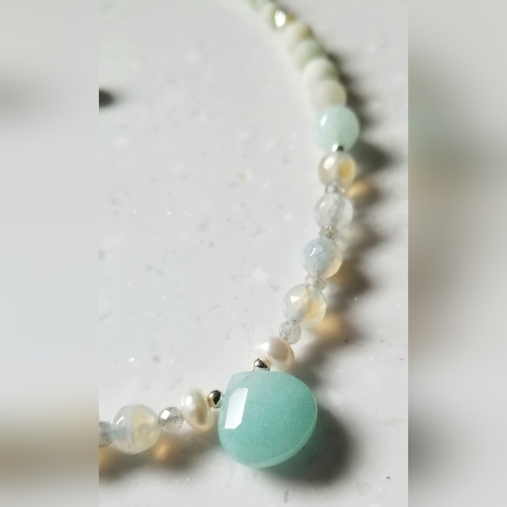 "The Sea Goddess" Aqua Blue Chalcedony & Gemstones Necklace & Earrings Set